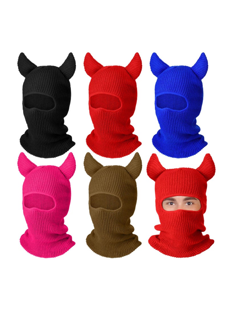Knitted Full Face Cover, 1 Hole Funny Horns Knitted Ski Masks Winter Ski Balaclava for Adult Outdoors Multicolored, for Skiing, Horseback Riding, Fishing, Hiking, Even  Dresses(5 Pack) - Image 1